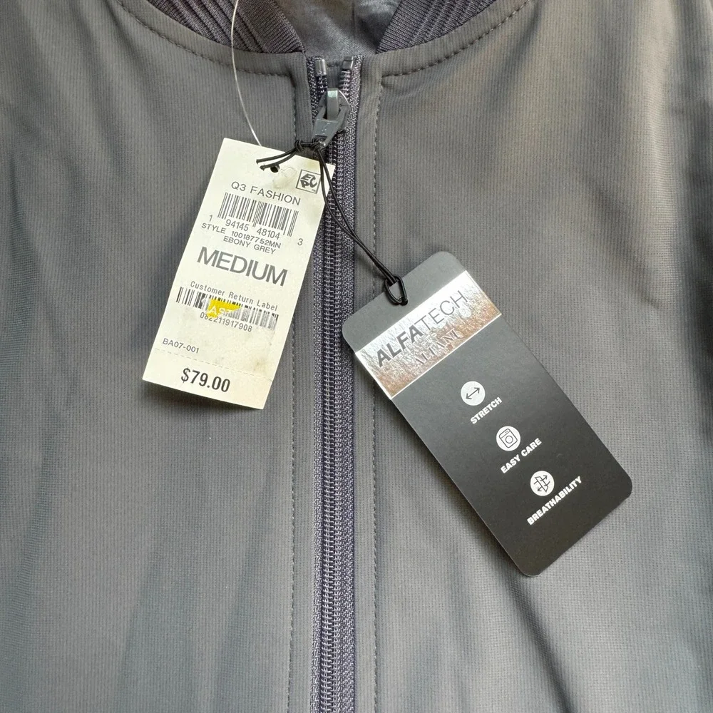 Alfani Alfatech Bomber Vest‎ Mens M Ebony Grey Full Zip Stretch 100187752MN
